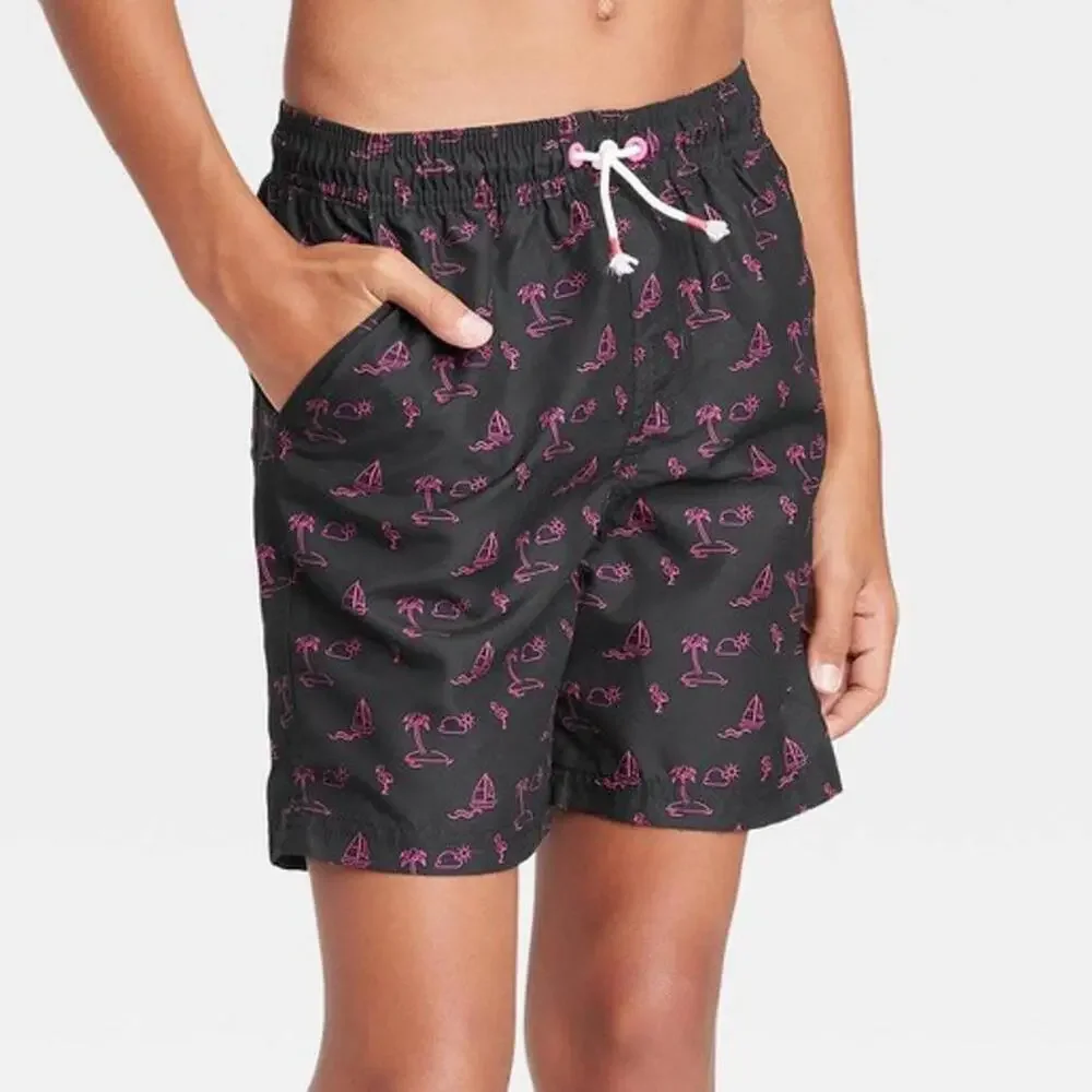Boys' Pink Icon Print Swim Trunks | Art Class | X Small (4/5)